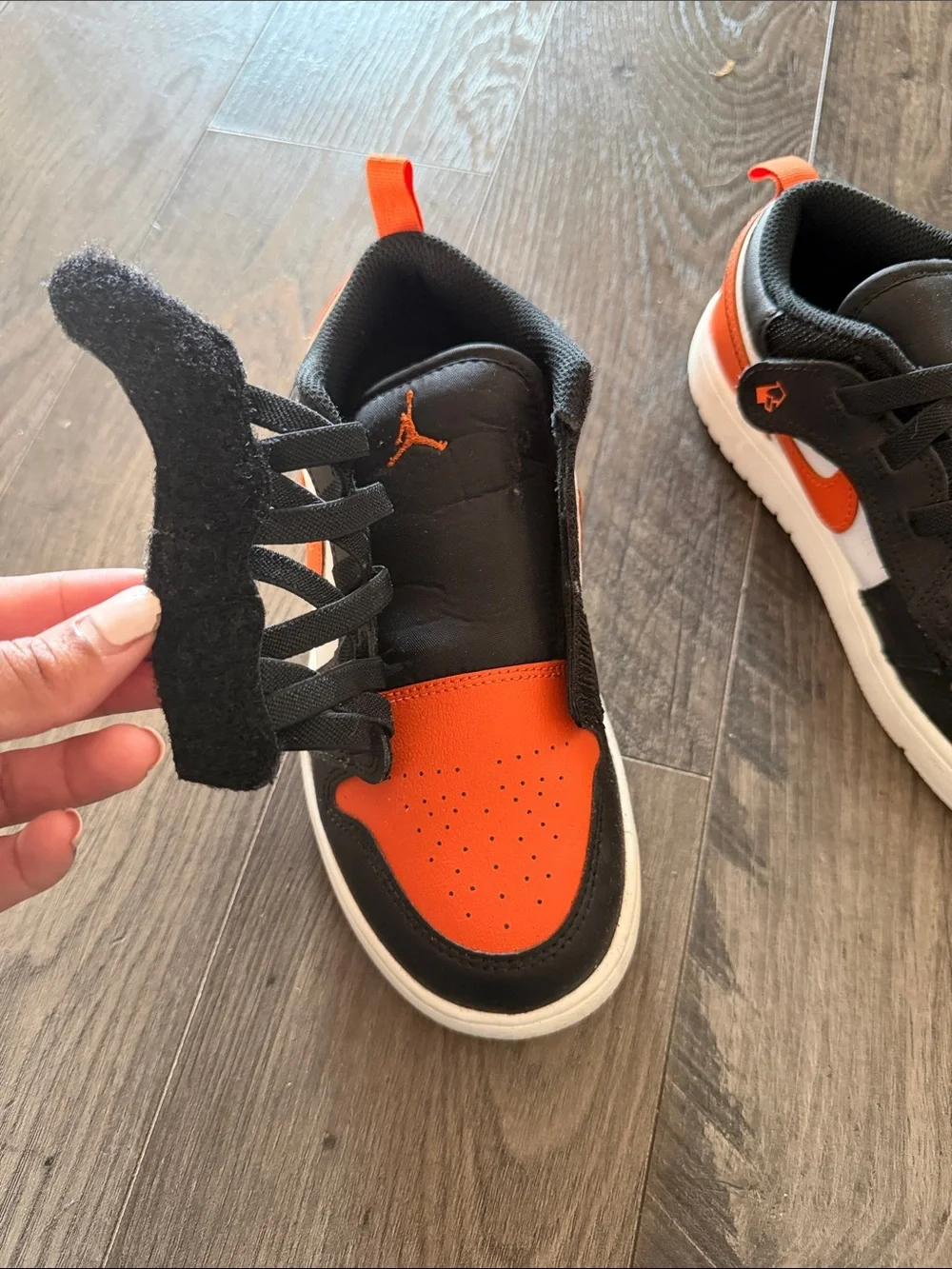 Jordan Kids Black and Orange Low Top Sneakers
